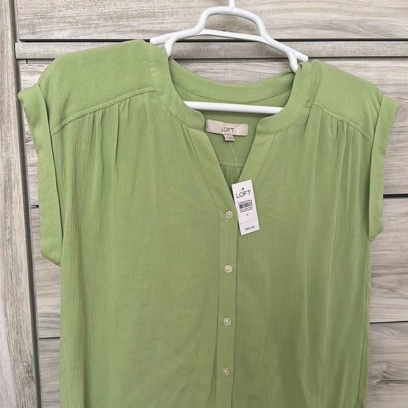 LOFT linen blend cap sleeve button down blouse, NWT - Picture 4 of 6